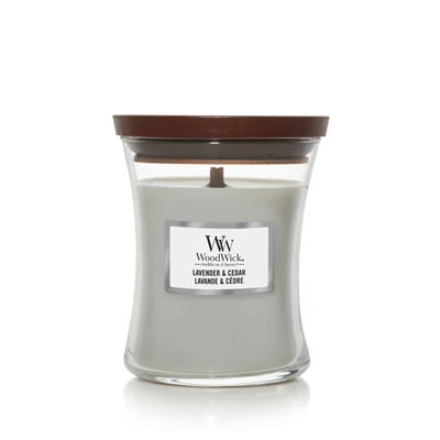 WoodWick® Lavender &amp; Cedar közepes üveggyertya