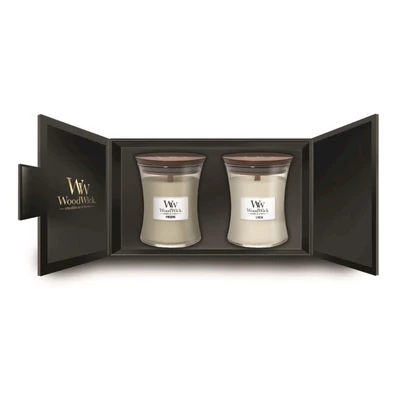 WoodWick ajándék szett - Fireside, Linen közepes üveg 2 db