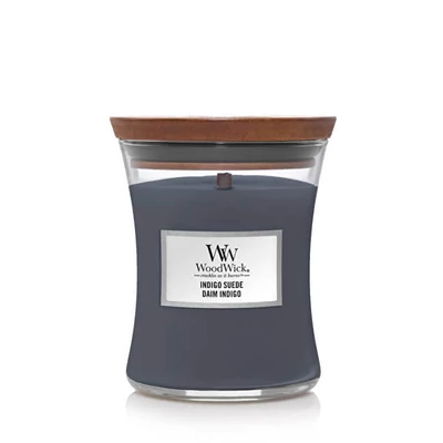WoodWick® Indigo Suede közepes üveggyertya 275g