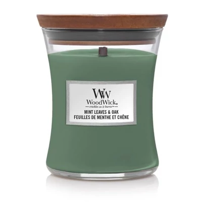 WoodWick® Mint Leaves & Oak közepes üveggyertya 275g