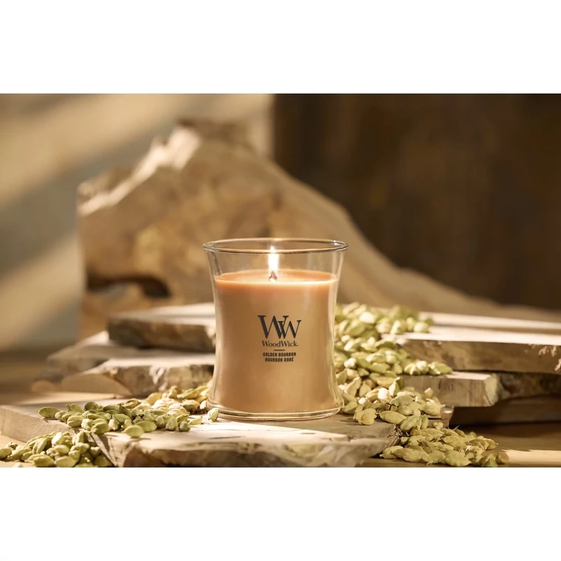 WoodWick® Golden Bourbon közepes üveggyertya