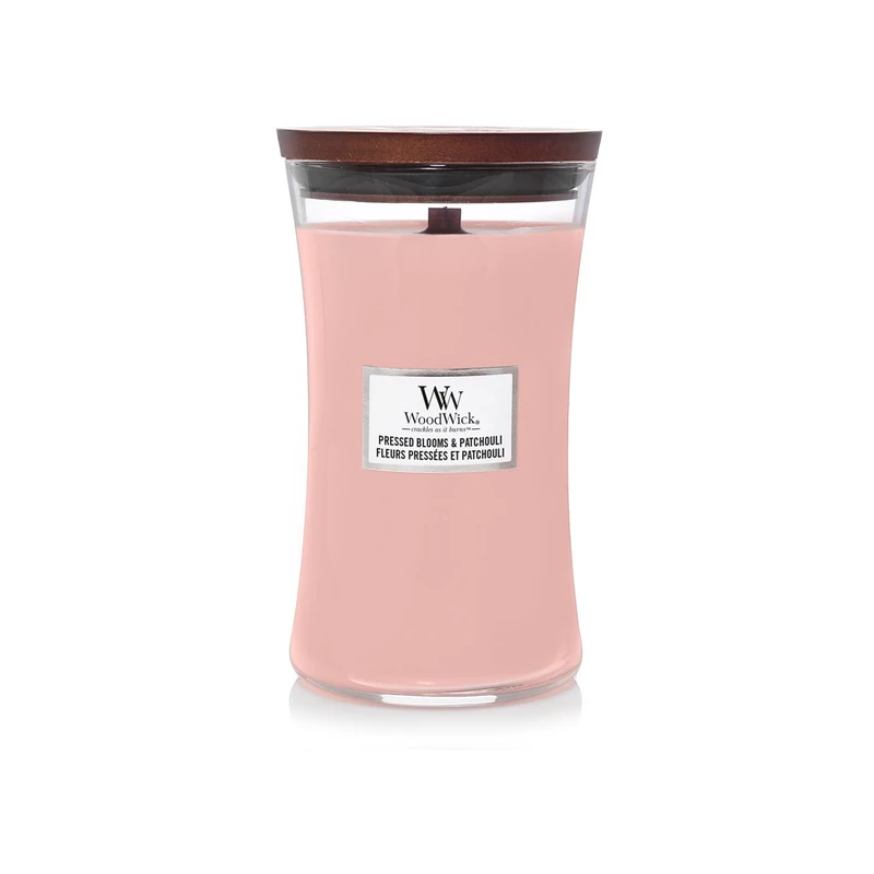WoodWick® Pressed Blooms & Patchouli nagy üveggyertya 610g