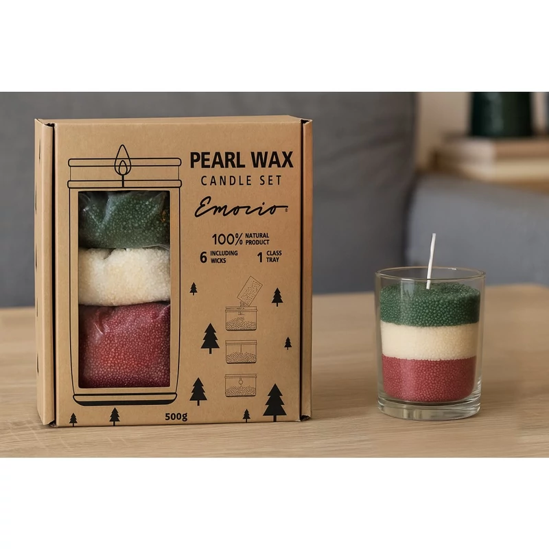 Emocio ajándékszett  500g gyertyapor kanócokkal és díszüveggel