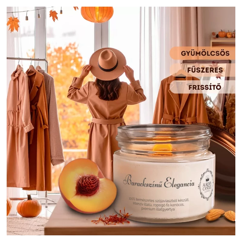 Aurora Candle Barackszínű Elegancia  Vintage szójaviasz illatgyertya