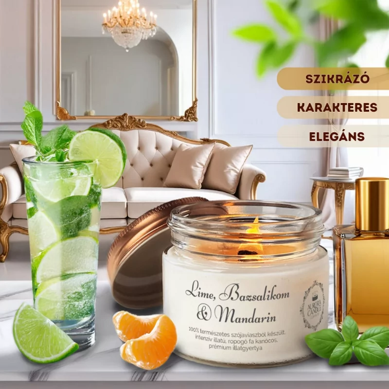 Aurora Candle Lime, Bazsalikom & Mandarin Vintage illatgyertya 140g