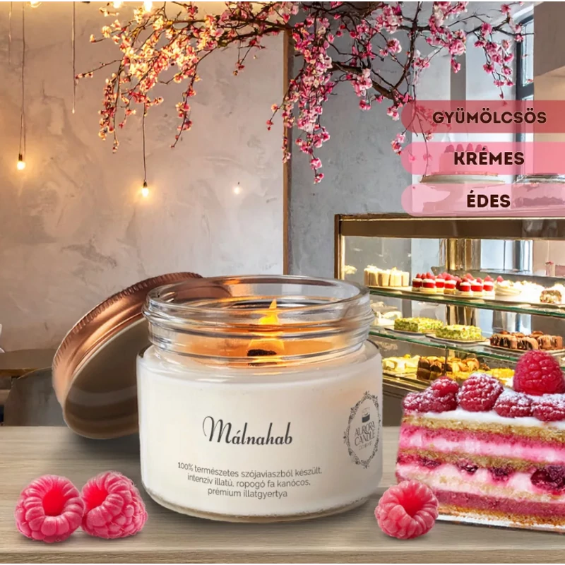 Aurora Candle Málnahab Vintage illatgyertya 140g