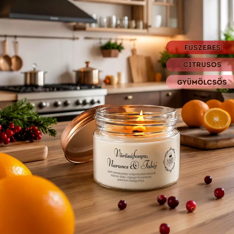 Aurora Candle Vörösáfonya, Narancs & Fahéj Vintage illatgyertya 140g