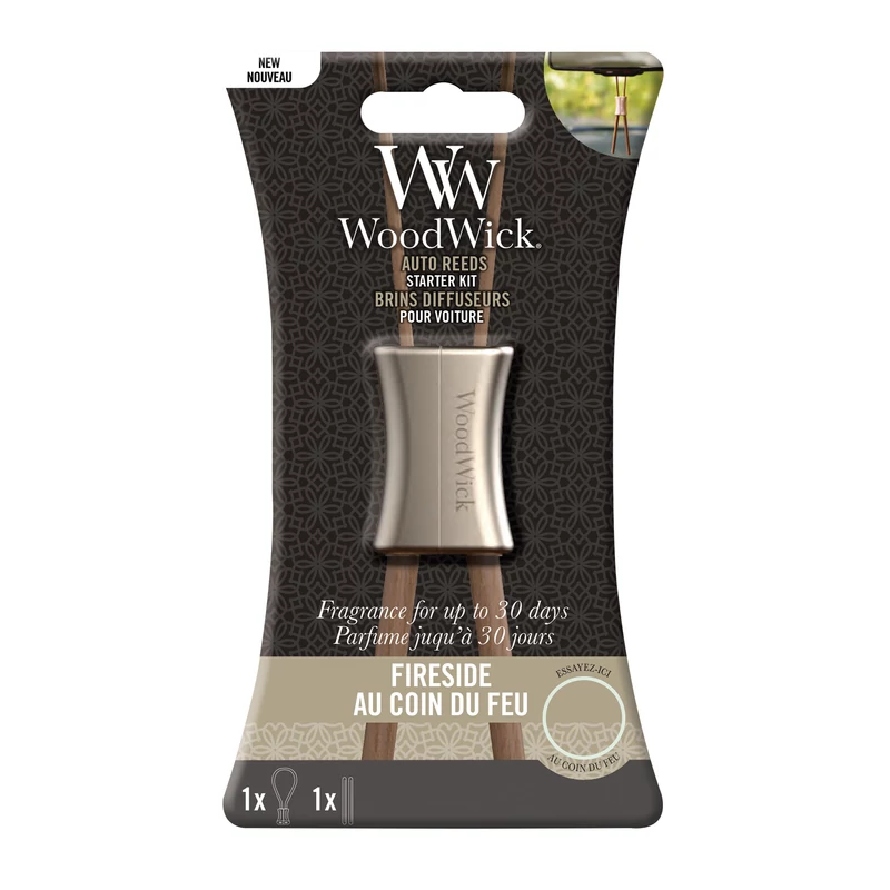 WoodWick® Fireside Auto Reed autóillatosító szett (előillatosított diffúzor szett)