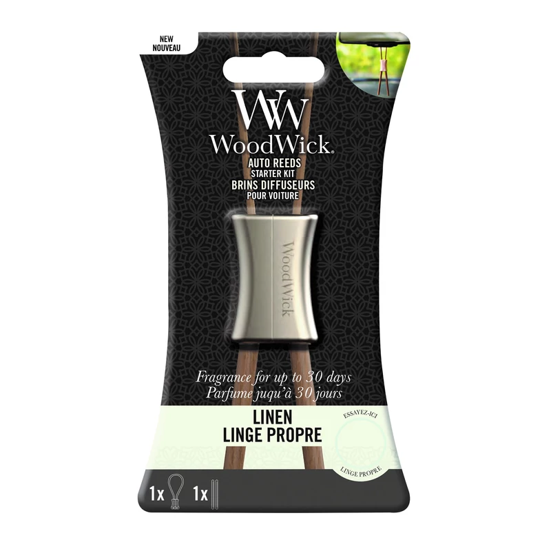 WoodWick® Linen Auto Reed autóillatosító szett (előillatosított diffúzor szett)