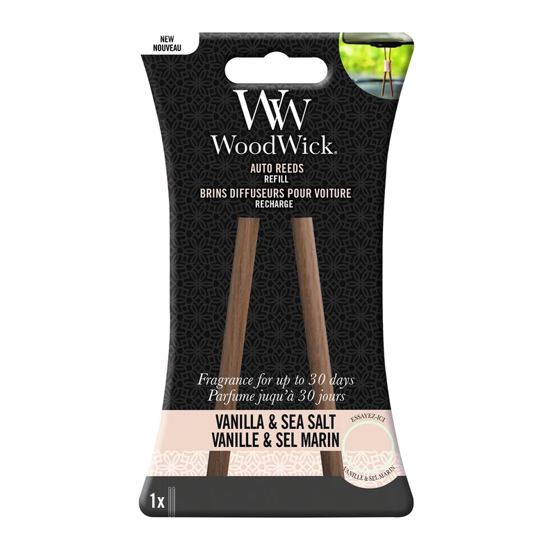 WoodWick® Vanilla &amp; Sea Salt Auto Reed autóillatosító utántöltő (előillatosított diffúzor utántöltő)