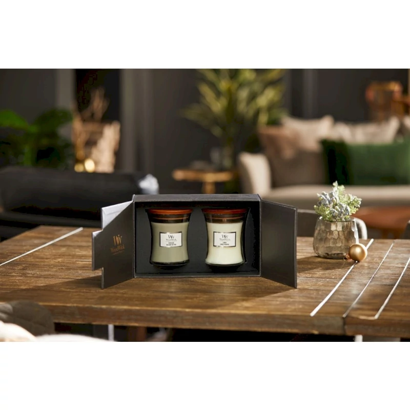WoodWick ajándék szett - Fireside, Linen közepes üveg 2 db