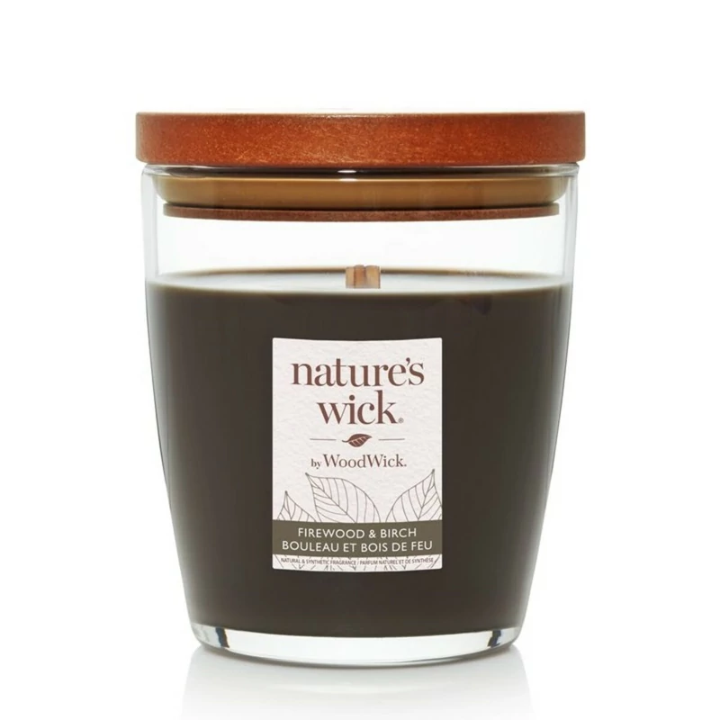 WOODWICK® Nature's Wick Firewood & Birch közepes üveggyertya 284g
