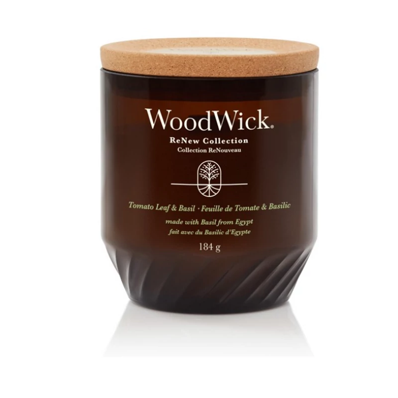 WoodWick® ReNew Tomato Leaf & Basil közepes gyertya 184g