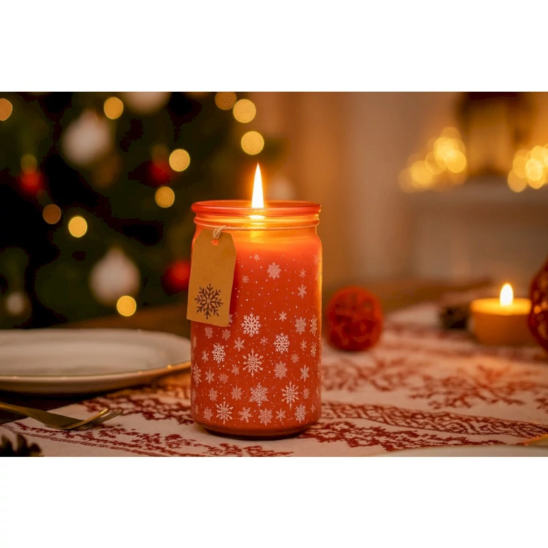 Emocio Magic Snowing nagy üveggyertya, piros 453g
