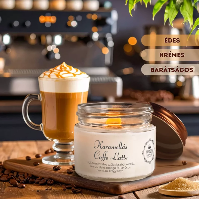Aurora Candle Karamellás Caffe Latte Vintage szójaviasz illatgyertya