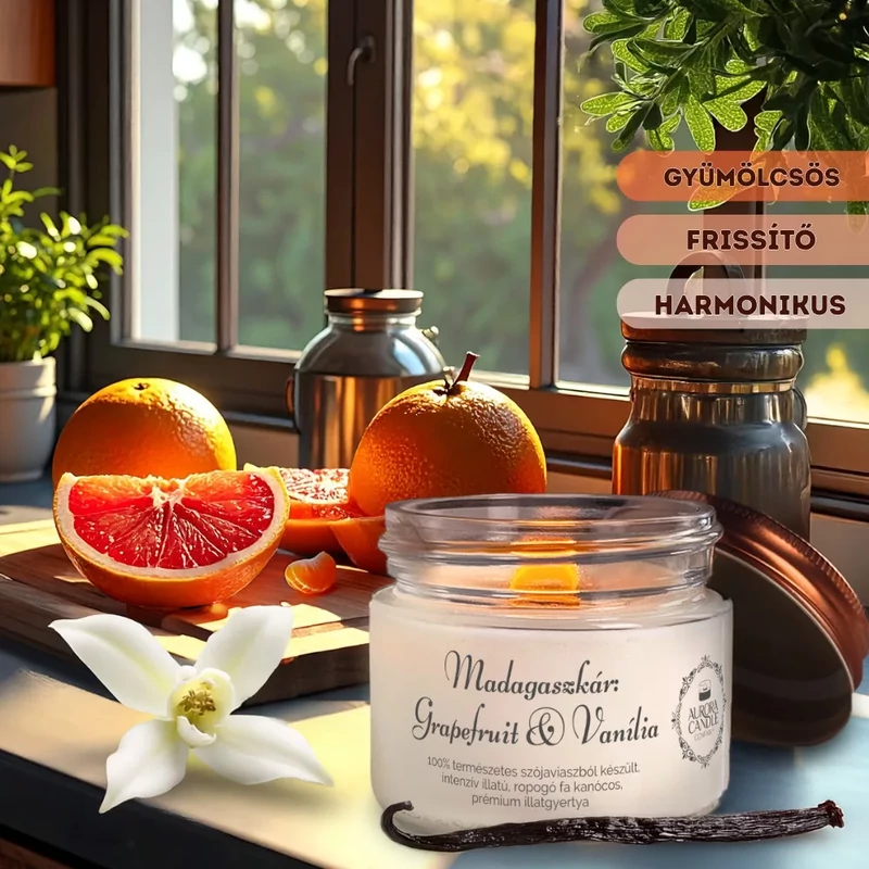 Aurora Candle Madagaszkár: Grapefruit & Vanília Vintage illatgyertya 140g