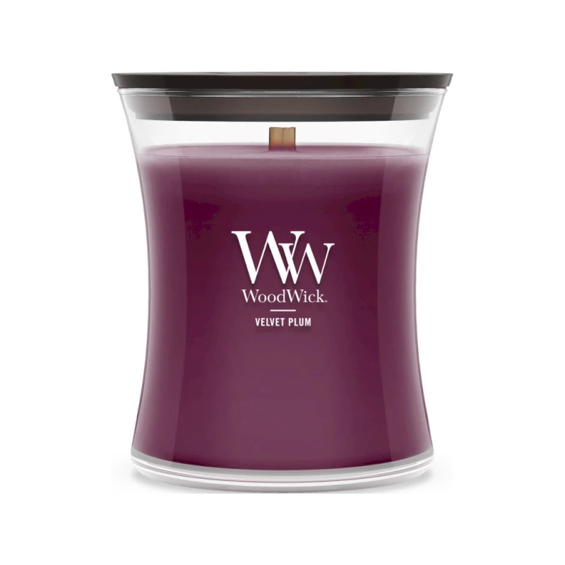 WoodWick® Velvet Plum közepes üveggyertya 275g