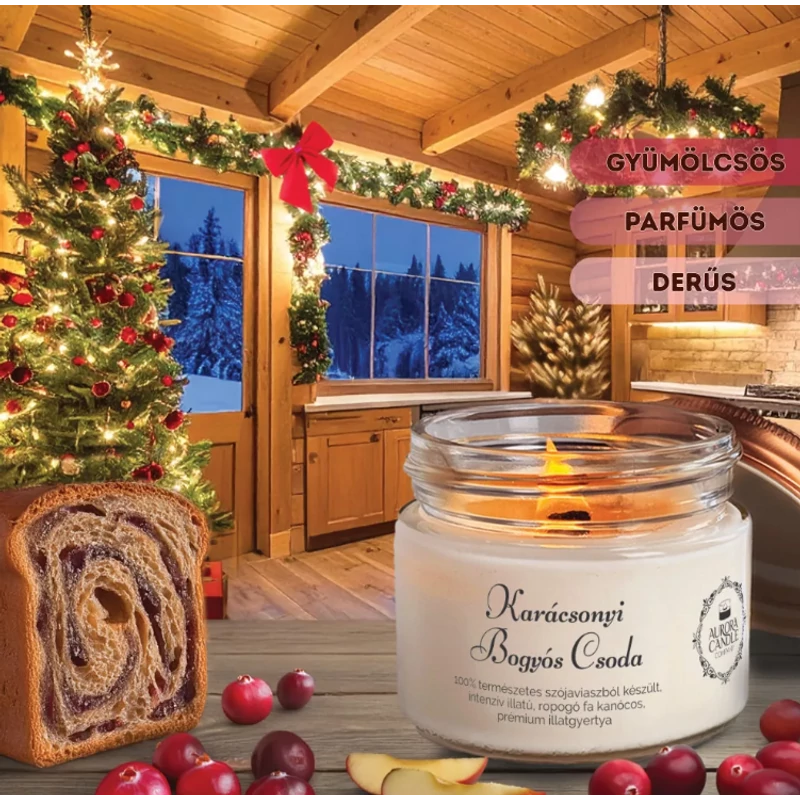 Aurora Candle Karácsonyi Bogyós Csoda Vintage illatgyertya 140g